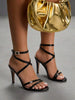 CUCCOO SZL Women Shoes Round Toe Stiletto Black Stripe With Ankle Strap Women's High Heel Sandals Fashion Elegance Sexy Party Banquet Dating Women Sandals Summer